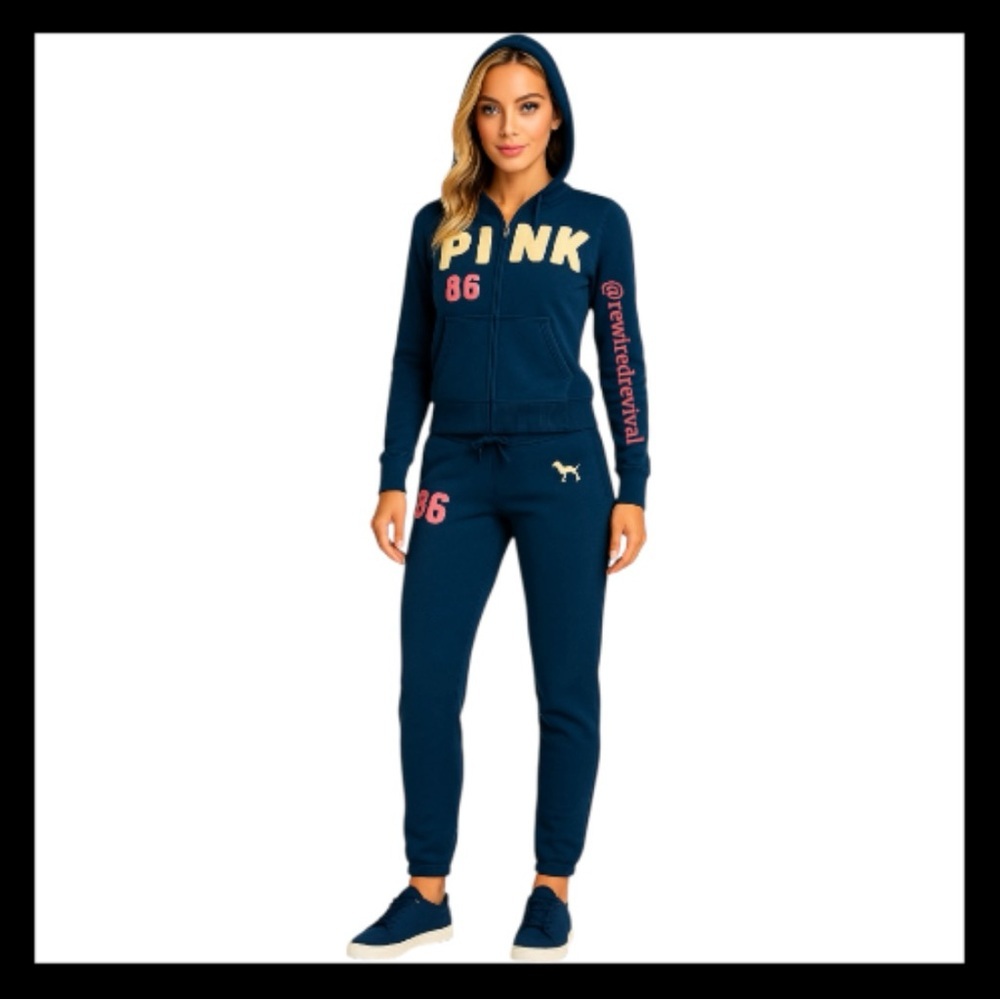💙 Victoria’s Secret PINK 86 Navy Set 2006 Hoodie + Sweatpants Small Vintage 💙